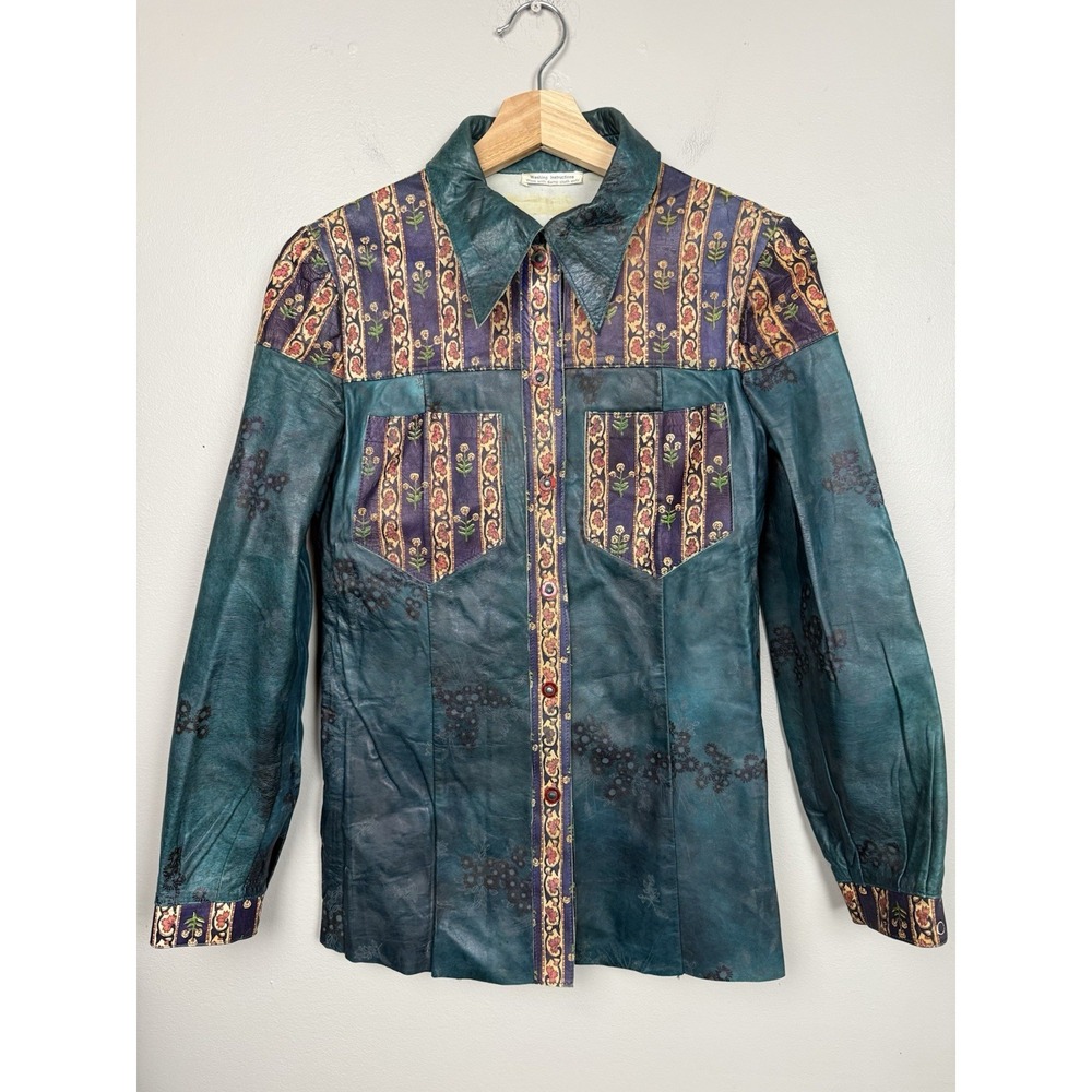 Vintage Patchwork Leather Jacket‎ Boho Art To Wear Whimsigoth Floral Boho 90's